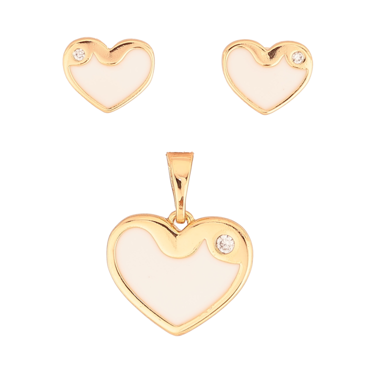 Набор Xuping Цвет Позолота 18K Серьги Кулон Сердечки с белой эмалью фото №14