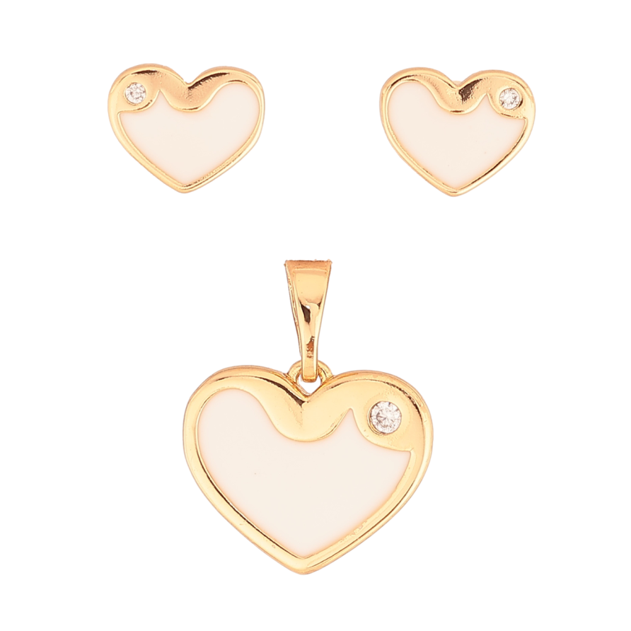 Набор Xuping Цвет Позолота 18K Серьги Кулон Сердечки с белой эмалью фото №1