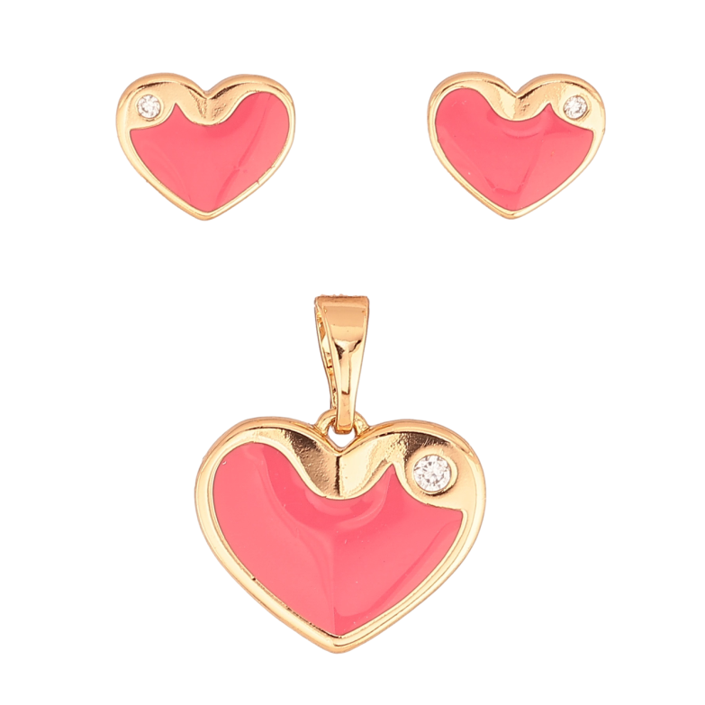Набір Xuping Колір Позолота 18K Сережки Кулон Сердечка з рожевою емаллю фото №1 Набір Xuping Колір Позолота 18K Сережки Кулон Сердечка з рожевою емаллю фото №1