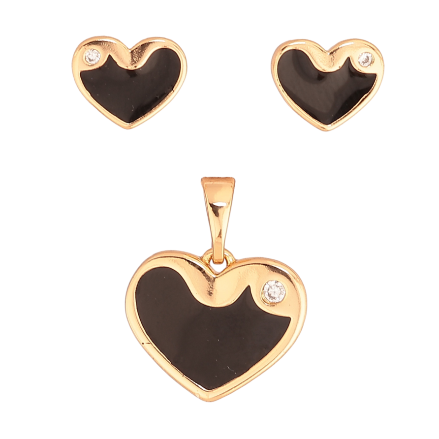 Набір Xuping Колір Позолота 18K Сережки Кулон Сердечка з чорною емаллю фото №1 Набір Xuping Колір Позолота 18K Сережки Кулон Сердечка з чорною емаллю фото №1