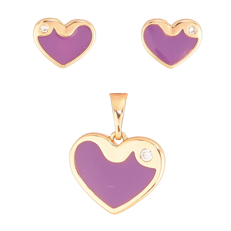 Набір Xuping Колір Позолота 18K Сережки Кулон Сердечка з бузковою емаллю фото №16