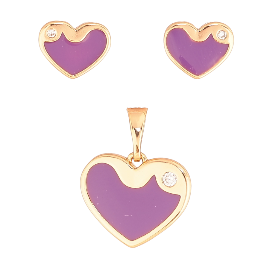 Набір Xuping Колір Позолота 18K Сережки Кулон Сердечка з бузковою емаллю фото №1 Набір Xuping Колір Позолота 18K Сережки Кулон Сердечка з бузковою емаллю фото №1