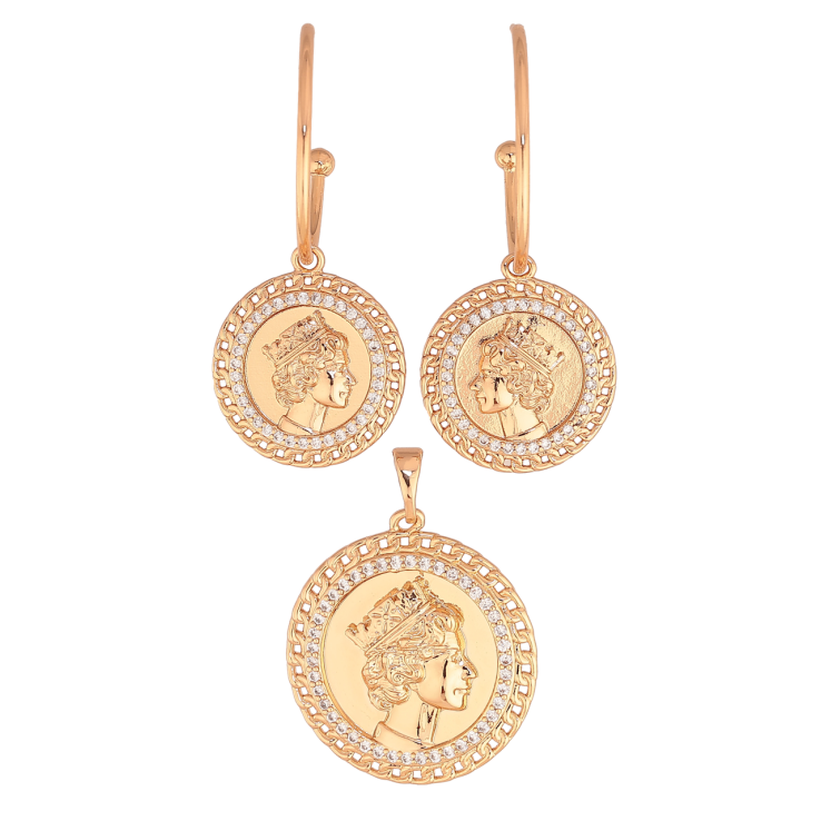 Набір Xuping Колір Позолота 18K Сережки Кулон Єлизавета II фото №17