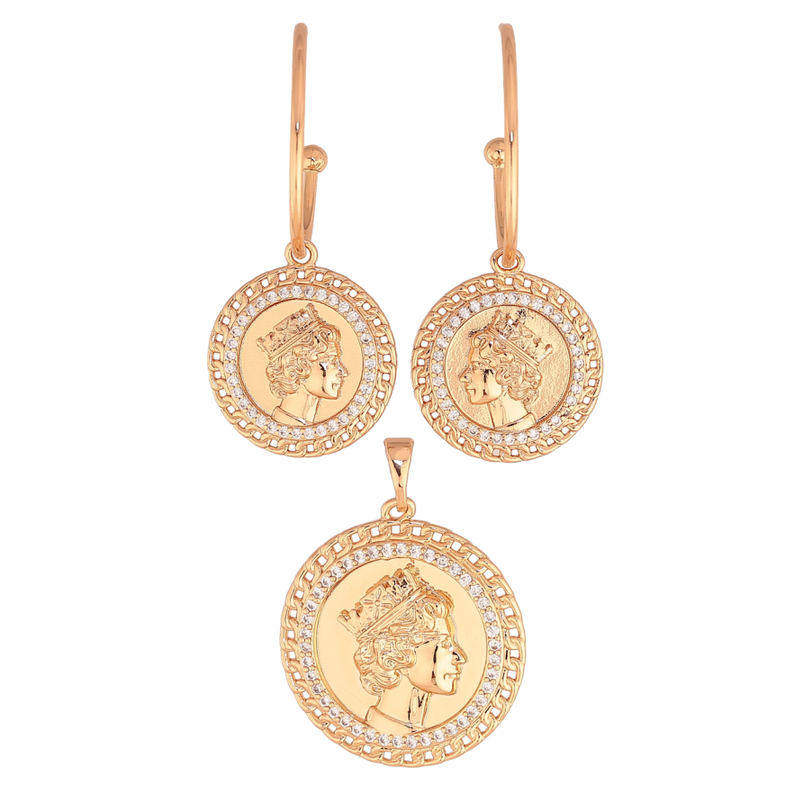 Набір Xuping Колір Позолота 18K Сережки Кулон Єлизавета II фото №1