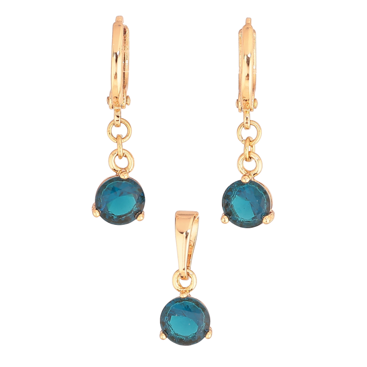 Набір Xuping Колір Позолота 18K Сережки Кулон Бірюзові кристали ø 6мм фото №2
