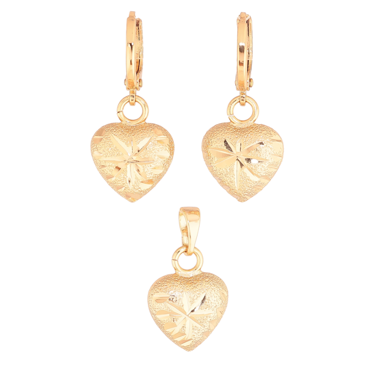 Набір Xuping Колір Позолота 18K Сережки Кулон Сердечка з шагренюю та візерунком насічками фото №18