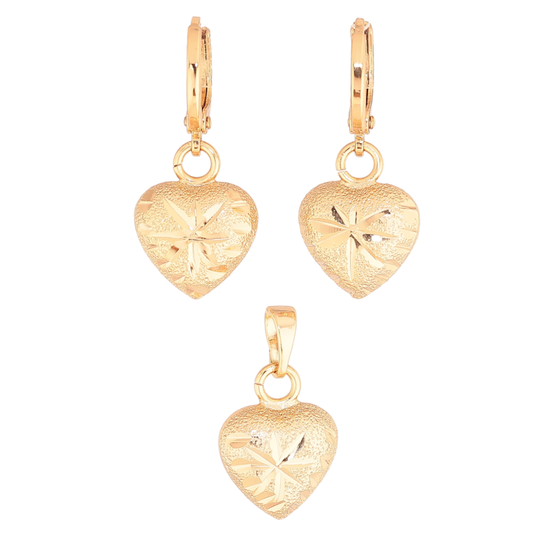 Набір Xuping Колір Позолота 18K Сережки Кулон Сердечка з шагренюю та візерунком насічками фото №1 Набір Xuping Колір Позолота 18K Сережки Кулон Сердечка з шагренюю та візерунком насічками фото №1