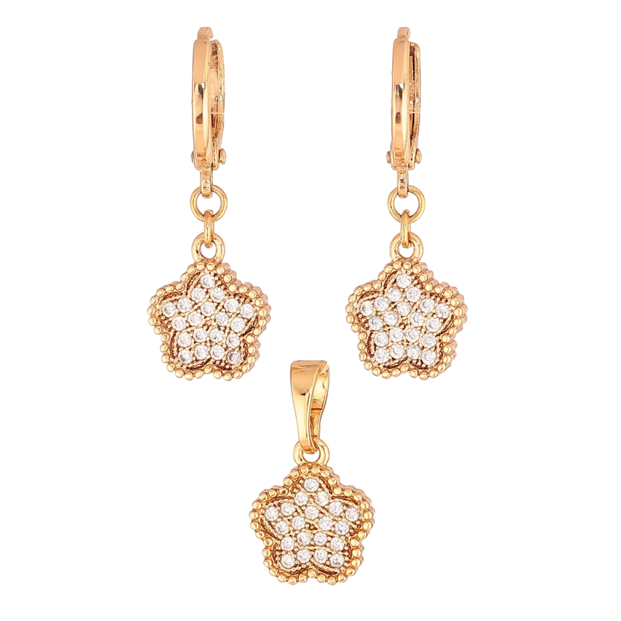 Набір Xuping Колір Позолота 18K Сережки Кулон Квіточки з інкрустацією кристалами фото №1