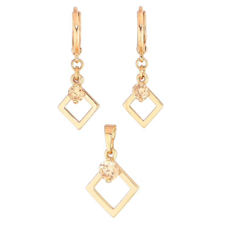 Набор Xuping Цвет Позолота 18K Серьги Кулон Ромбовидные подвески с кристаллами фото №15
