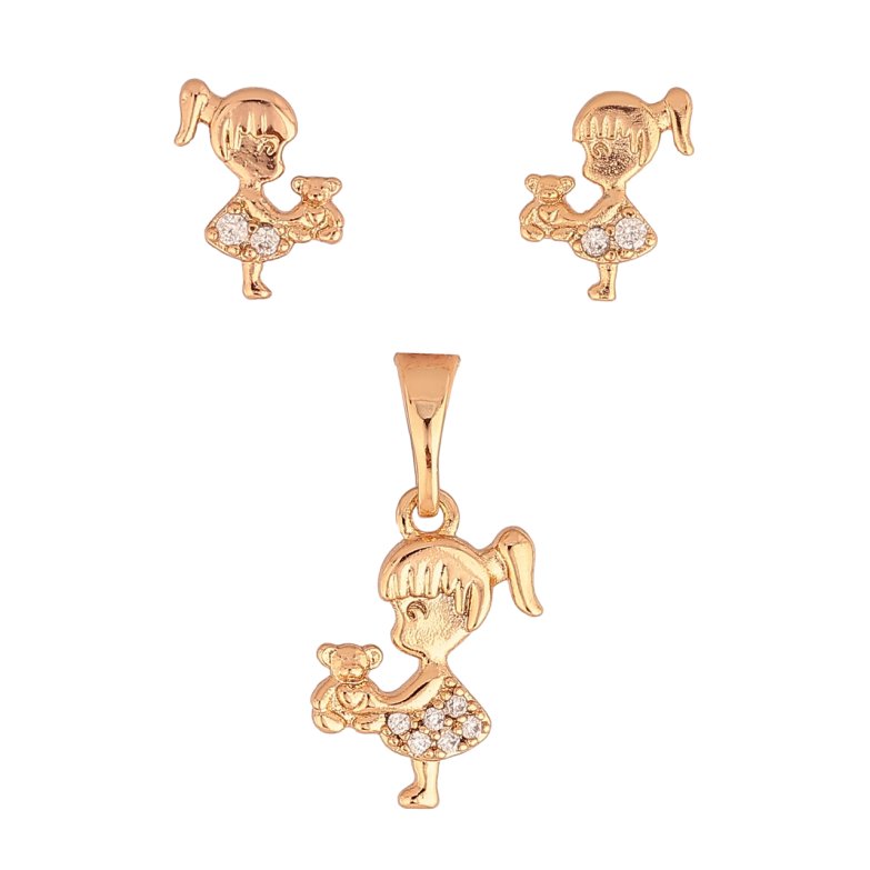 Набір дитячий Xuping Колір Позолота 18K Сережки Кулон Дівчинка з ведмедиком фото №1 Набір дитячий Xuping Колір Позолота 18K Сережки Кулон Дівчинка з ведмедиком фото №1