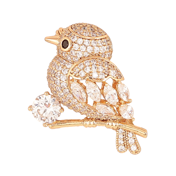 Брошка Xuping Колір Позолота 18K Горобчик з інкрустацією кристалами фото №4