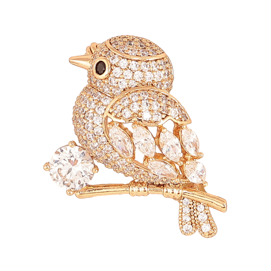 Брошка Xuping Колір Позолота 18K Горобчик з інкрустацією кристалами фото №1