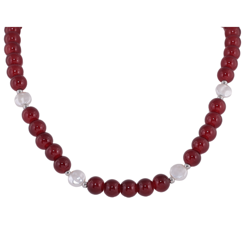 Намисто Xuping ТТМ Stainless Steel колір Родій Бордово-білі намистини довжина 45-50см х 3-8мм фото №1