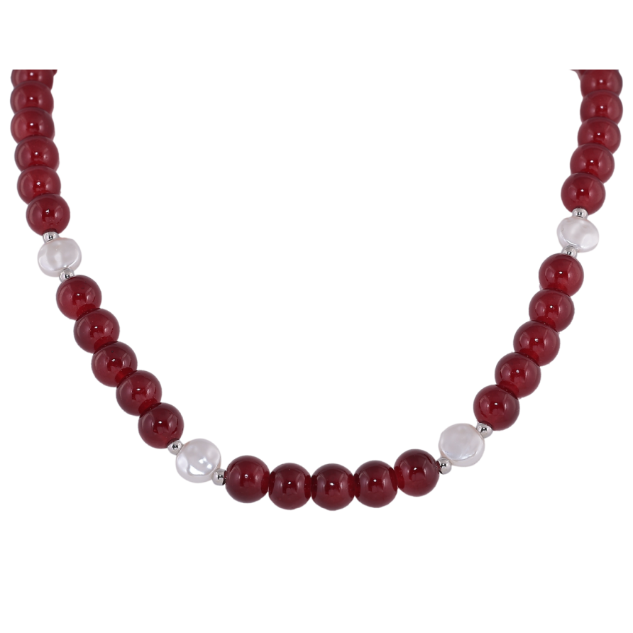 Намисто Xuping ТТМ Stainless Steel колір Родій Бордово-білі намистини довжина 45-50см х 3-8мм фото №1