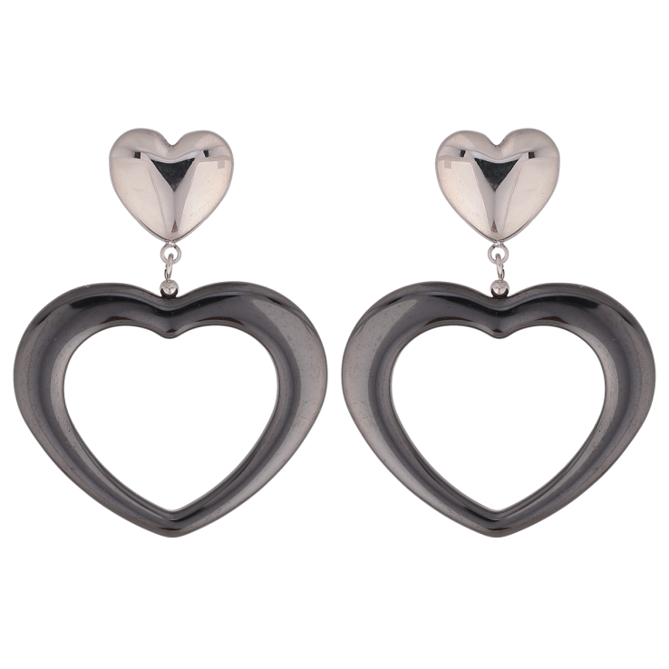 Сережки Xuping TTM Stainless Steel колір Родій пусети Сердечка з чорної кераміки фото №20