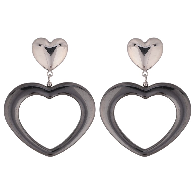 Серьги Xuping TTM Stainless Steel цвет Родий пусеты Сердечки из черной керамики фото №21