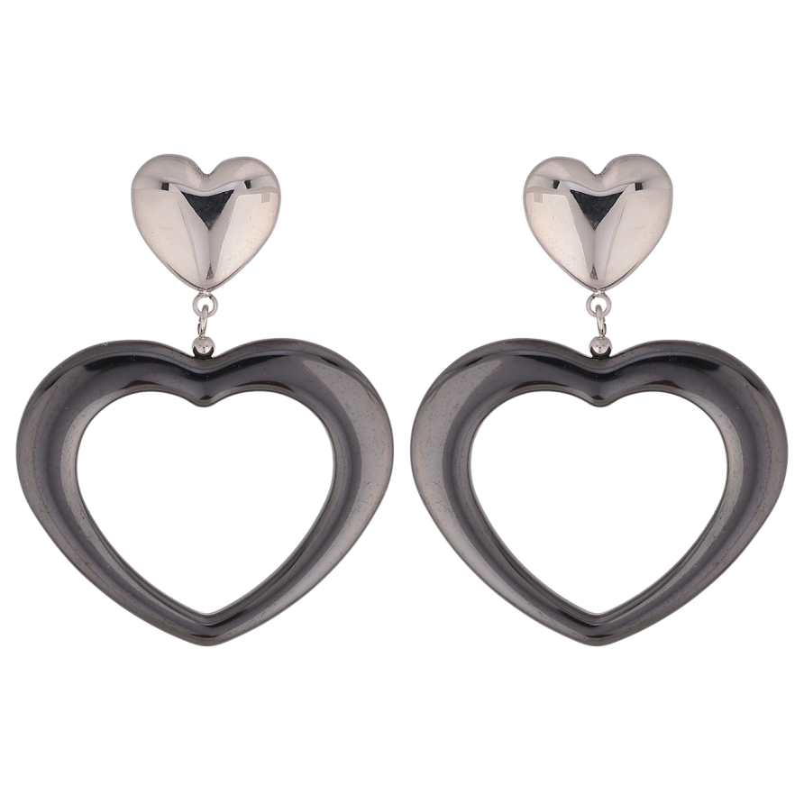 Сережки Xuping TTM Stainless Steel колір Родій пусети Сердечка з чорної кераміки фото №1