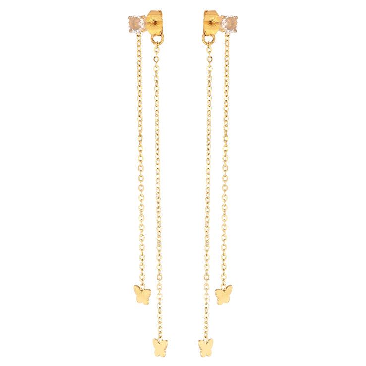 Сережки Xuping TTM Stainless Steel колір 14К пусети-джекети Метелики на ланцюжках фото №20