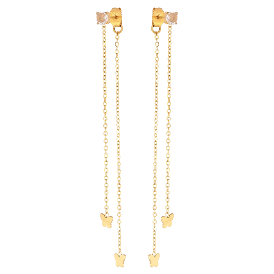 Сережки Xuping TTM Stainless Steel колір 14К пусети-джекети Метелики на ланцюжках фото №1 Сережки Xuping TTM Stainless Steel колір 14К пусети-джекети Метелики на ланцюжках фото №1