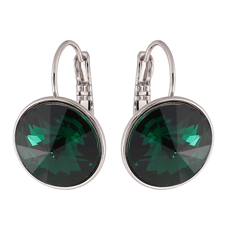 Сережки Xuping колір Родій з кристалами Swarovski французький замок Кристали Dark Green ø 16мм фото №1