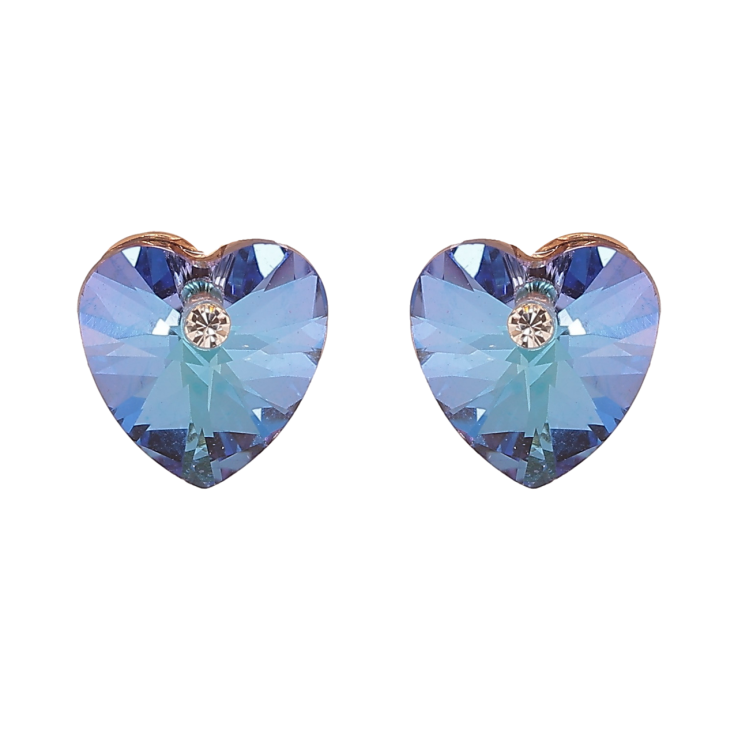 Сережки Xuping колір Позолота 18К з кристалами Swarovski пусети Кристальні сердечка Metallic Blue фото №11