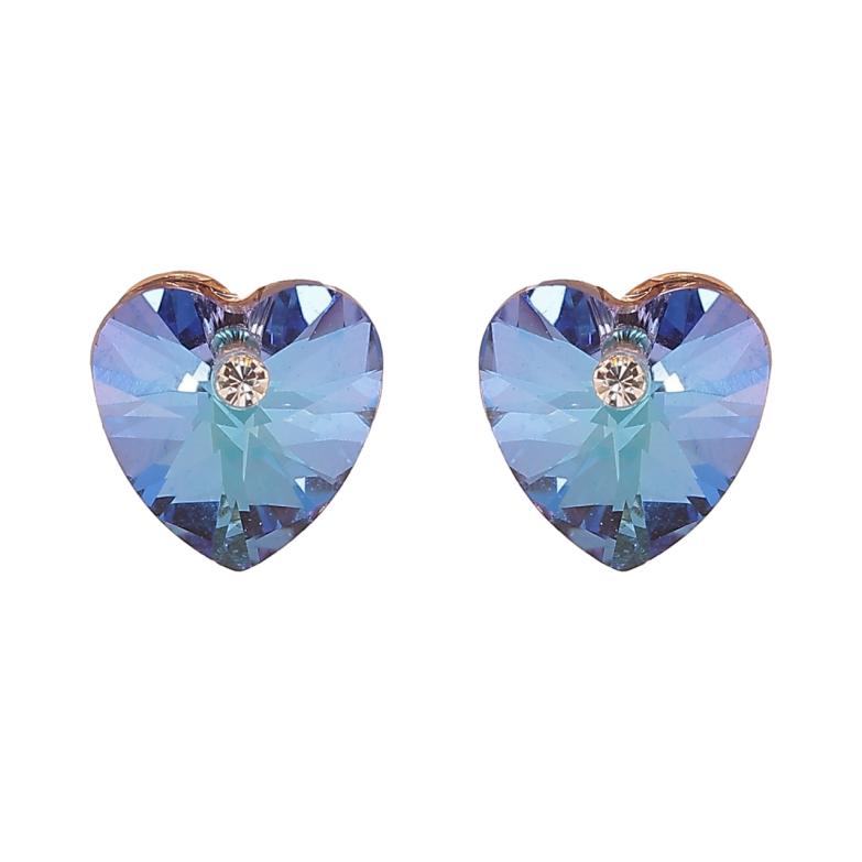 Серьги Xuping цвет Позолота 18К с кристаллами Swarovski пусеты Кристальные сердечки Metallic Blue фото №1