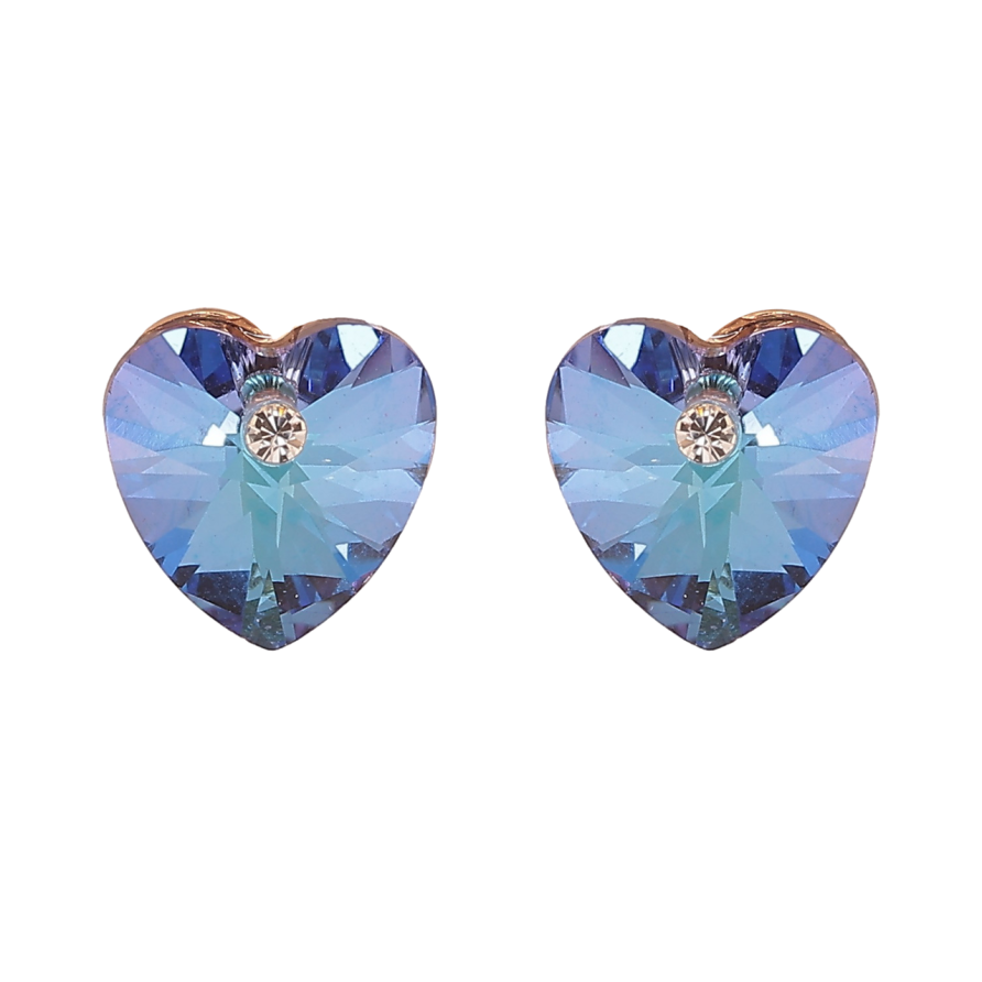 Сережки Xuping колір Позолота 18К з кристалами Swarovski пусети Кристальні сердечка Metallic Blue фото №1
