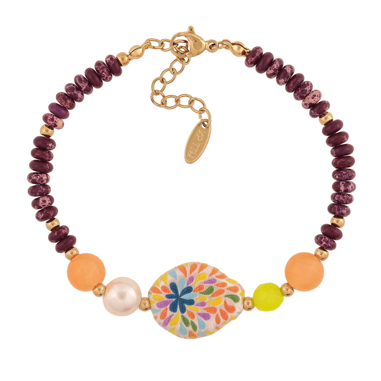 Браслет Xuping ТТМ Stainless Steel колір 14К Кольорові намистини довжина з дод. ланцюжком 18-21.5см х 3-16мм фото №1