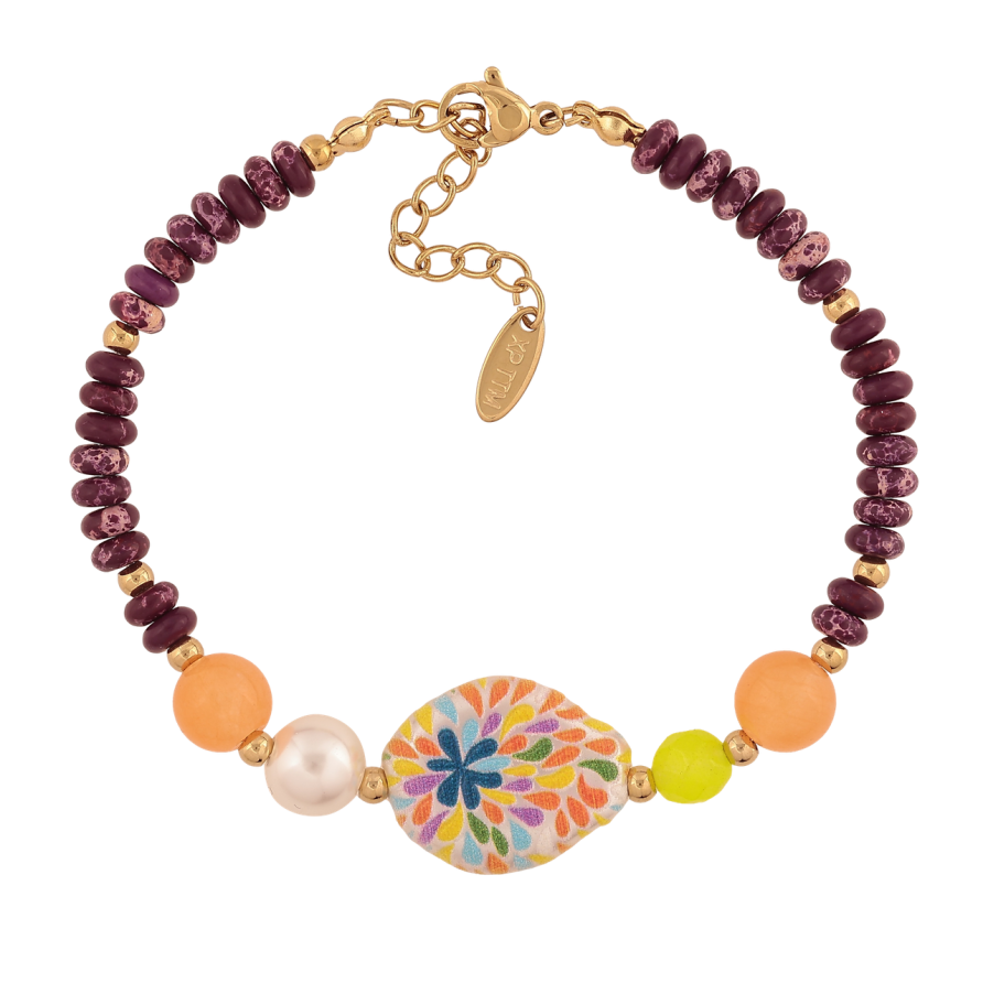 Браслет Xuping ТТМ Stainless Steel колір 14К Кольорові намистини довжина з дод. ланцюжком 18-21.5см х 3-16мм фото №1