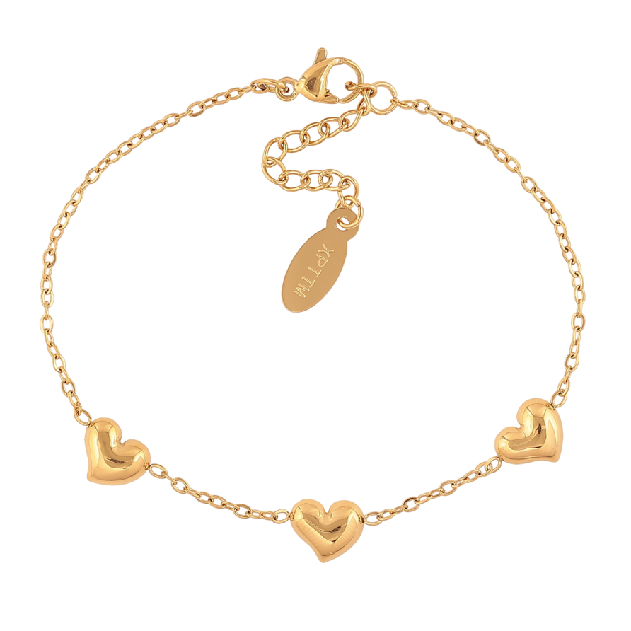 Браслет Xuping ТТМ Stainless Steel колір 14К Ланцюжок з сердечками довжина з дод. ланцюжком 16-19.5см х 1.5-7мм фото №1