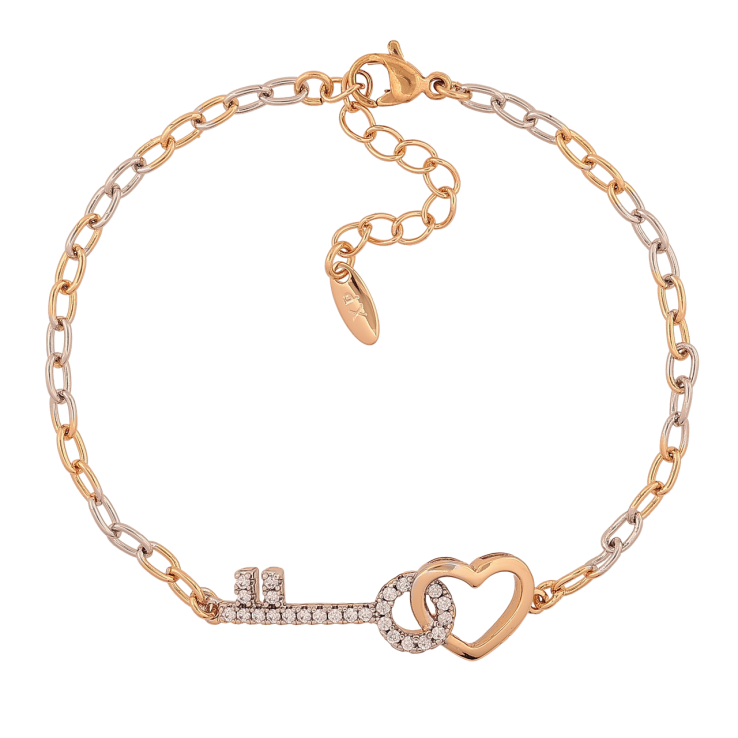 Браслет Xuping Цвет Позолота 18К + Родий Ключик с сердечком длина с доп. цепочкой 16,5-20 см х 3 мм фото №23