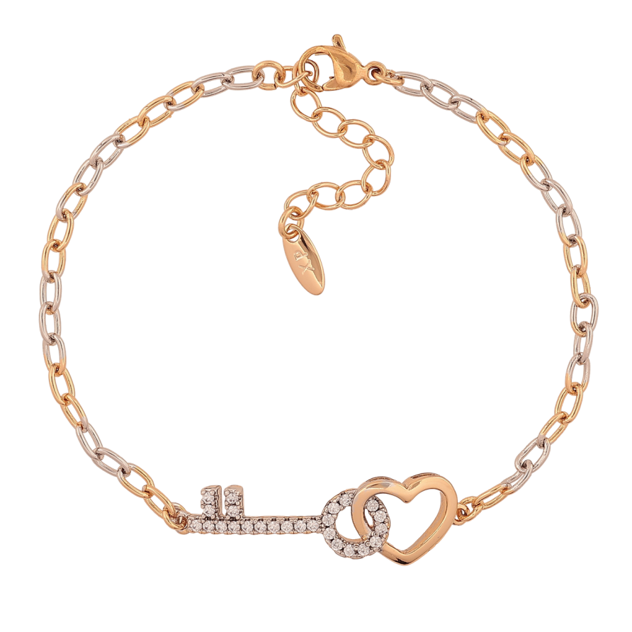 Браслет Xuping Цвет Позолота 18К + Родий Ключик с сердечком длина с доп. цепочкой 16,5-20 см х 3 мм фото №1