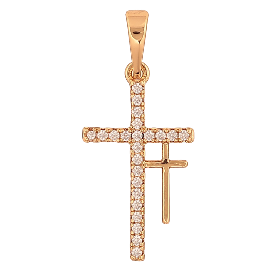 Кулон Xuping Колір Позолота 18K Подвійний Хрест з кристалами для ланцюжка до 6мм фото №1