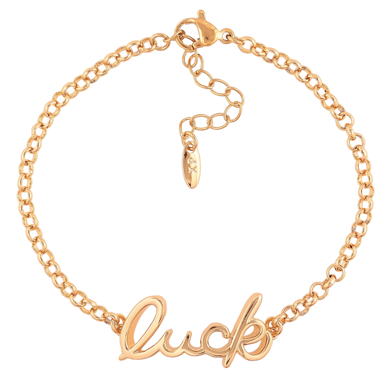 Браслет Xuping Колір Позолота 18K Ланцюжок з написом Luck розмір з дод. ланцюжком 17-21см х 3-12мм фото №1