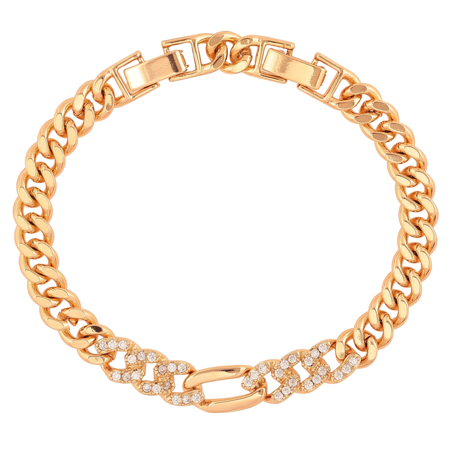 Браслет Xuping Колір Позолота 18K Ланцюжок з кристалами розмір з додатковим замком 17,19см х 7-8мм фото №1