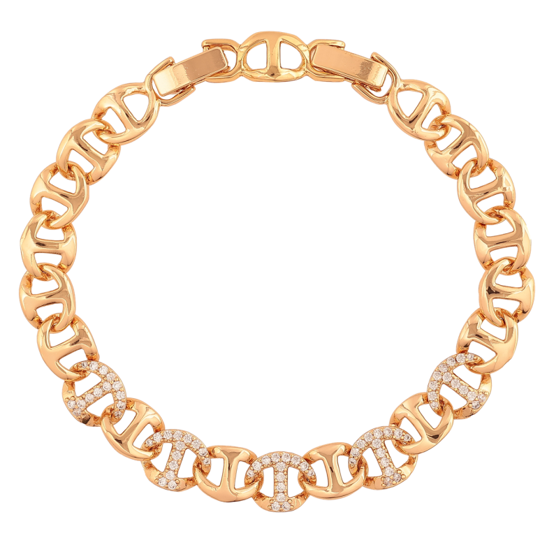 Браслет Xuping Колір Позолота 18K Морський ланцюг з кристалами розмір з додатковим замком 17,19см х 8мм фото №1