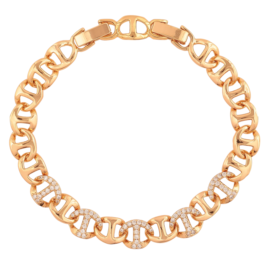 Браслет Xuping Колір Позолота 18K Морський ланцюг з кристалами розмір з додатковим замком 17,19см х 8мм фото №1