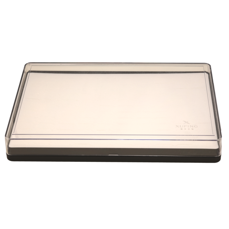 Подставка фирменная с надписью Xuping под кольца Планшет пластиковый с крышкой отдельные секции 120шт черная ДШВ-29,5х20,5х4см фото №1