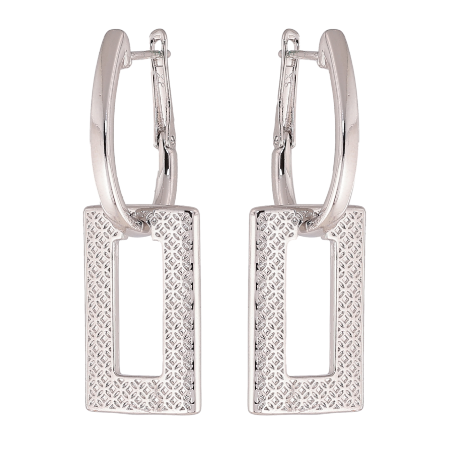 Сережки Xuping колір Родій англійський замок Прямокутні підвіски з візерунком 2 в 1 фото №1