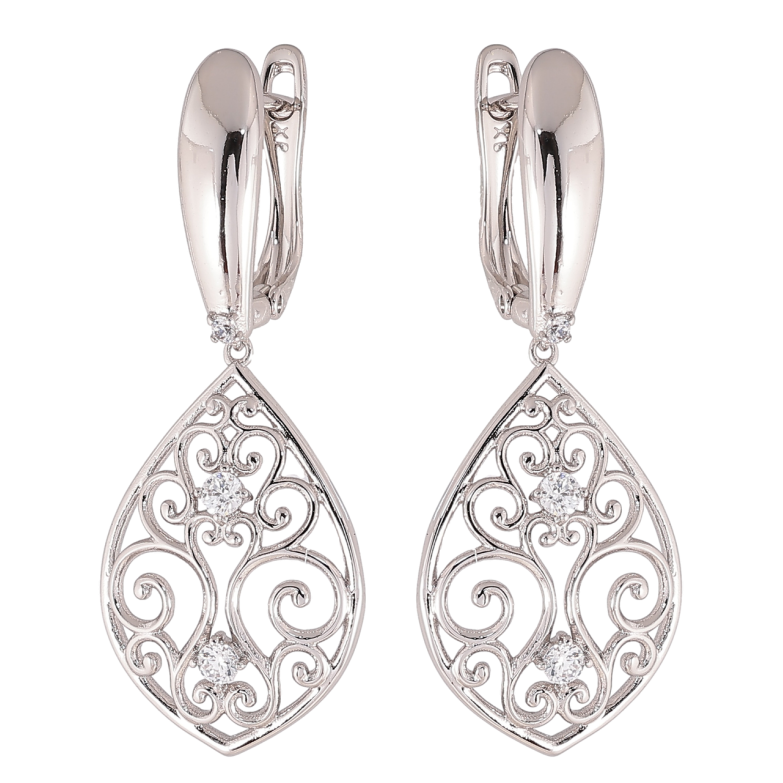 Серьги Xuping цвет Родий английский замок Ажурные подвески фото №5