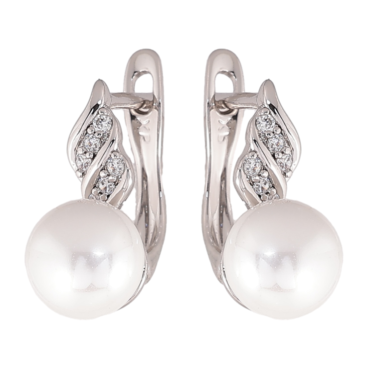 Сережки Xuping колір Родій англійський замок Перлина з листочком фото №4