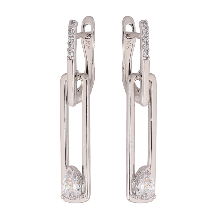 Сережки Xuping колір Родій англійський замок Прямокутні підвіски з кристальною крапелькою фото №2