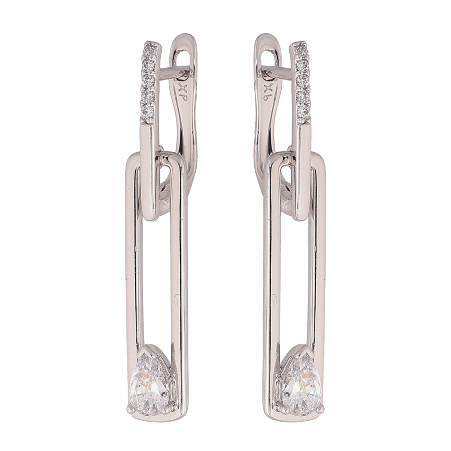 Сережки Xuping колір Родій англійський замок Прямокутні підвіски з кристальною крапелькою фото №1