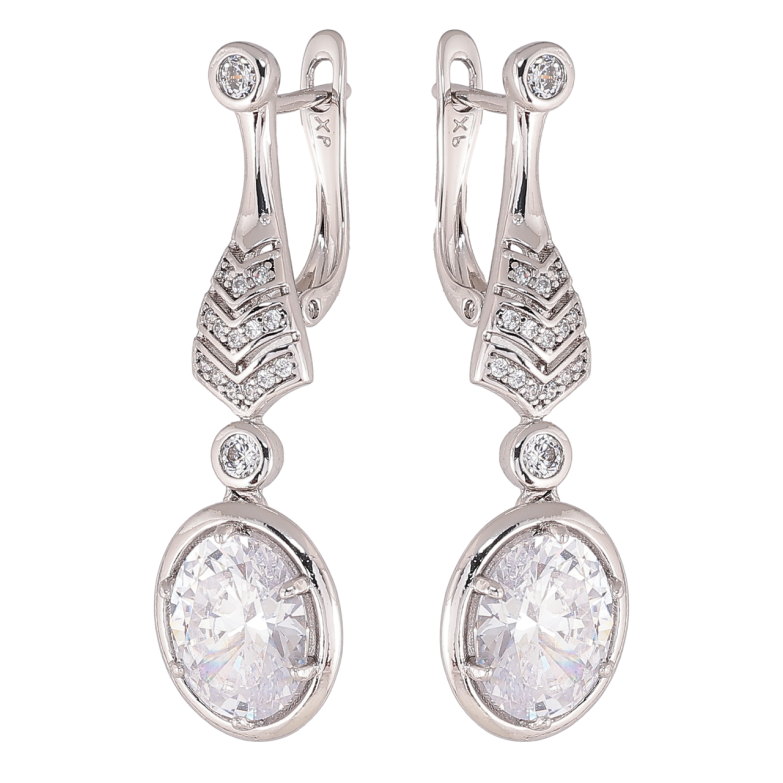 Серьги Xuping цвет Родий английский замок Кристальные подвески фото №7