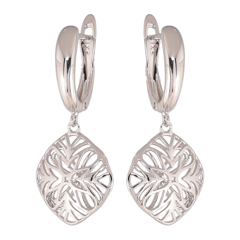 Серьги Xuping цвет Родий английский замок Резные подвески фото №4