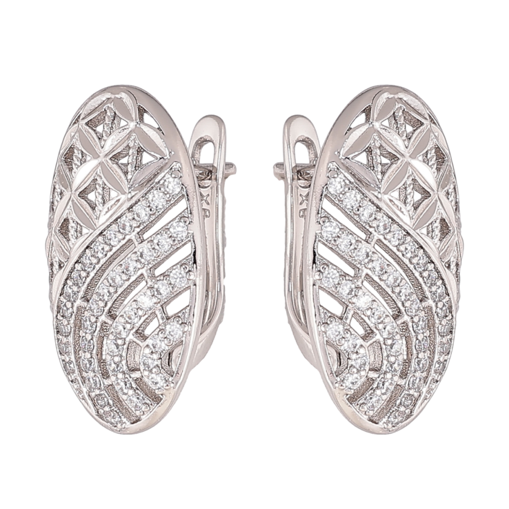 Сережки Xuping колір Родій англійський замок Овали з інкрустацією кристалами фото №13