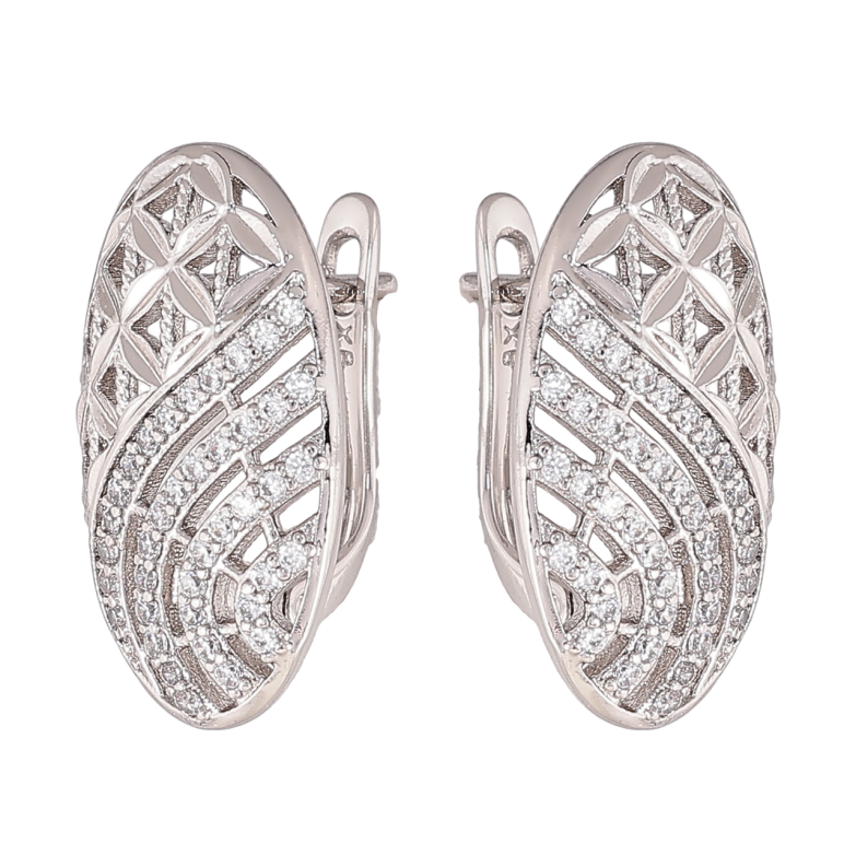 Сережки Xuping колір Родій англійський замок Овали з інкрустацією кристалами фото №1