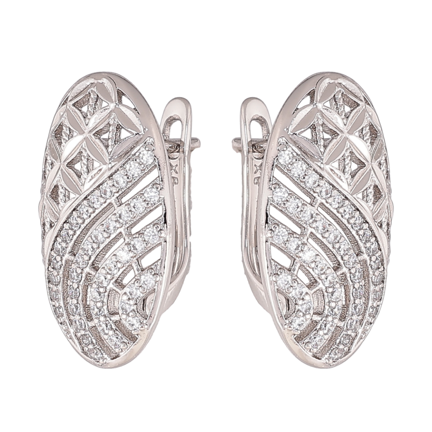 Сережки Xuping колір Родій англійський замок Овали з інкрустацією кристалами фото №1