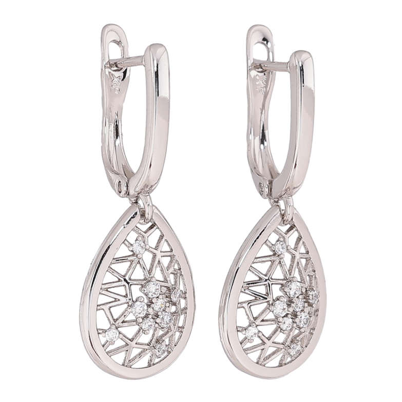 Серьги Xuping цвет Родий английский замок Каплевидные подвески с кристаллами фото №7