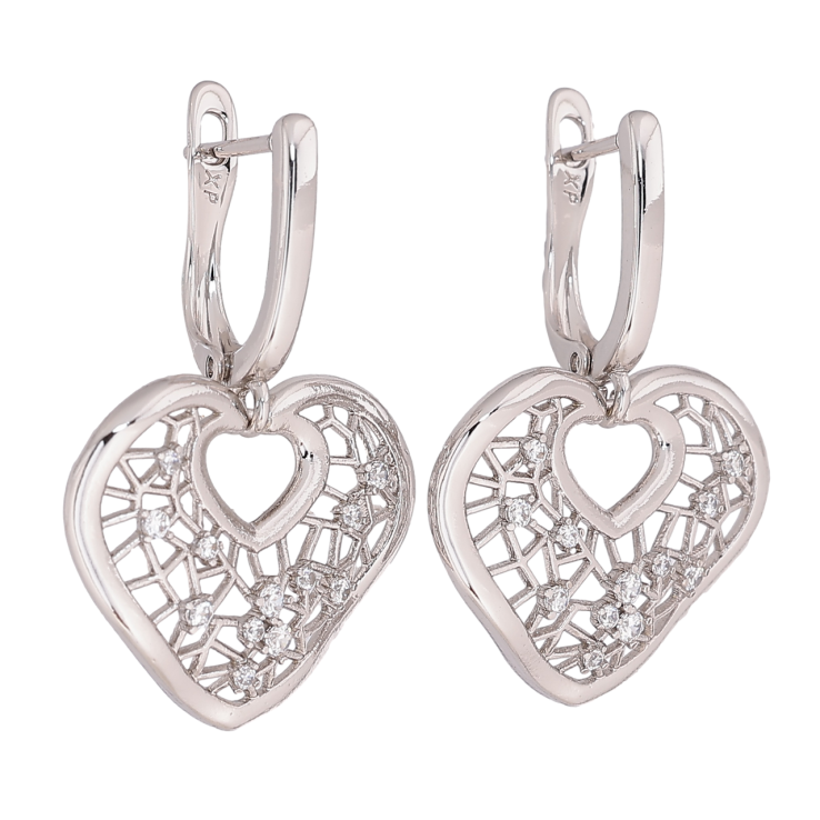 Серьги Xuping цвет Родий английский замок Подвески сердечки с кристаллами фото №11